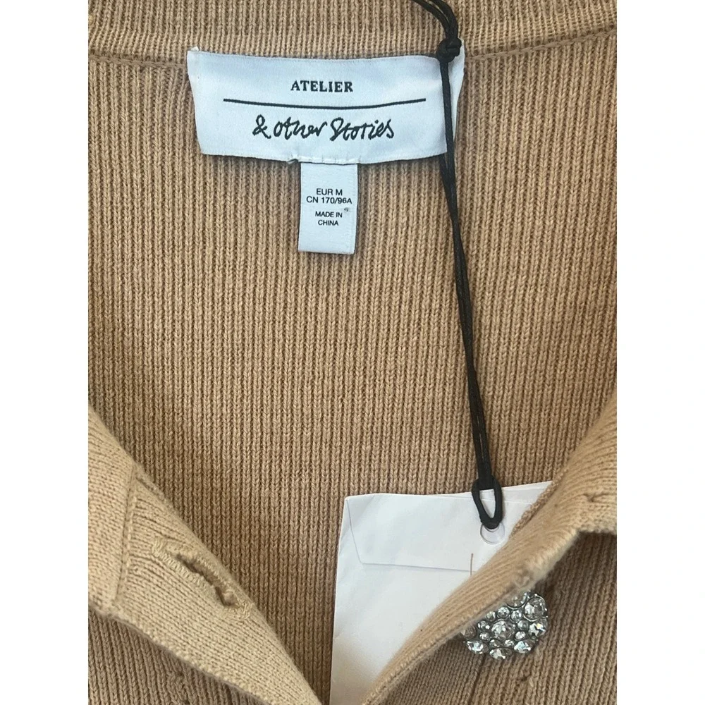 ATELIER & Other Stories Camel Ribbed‎ Knit Polo Collar Button Front Mini Dress M